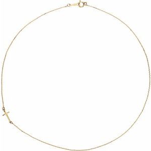 14K Yellow Off-Center Sideways Cross 16" Necklace-16 In-Polished