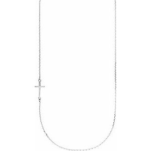 14K White Off-Center Sideways Cross 16" Necklace-16 In-Polished
