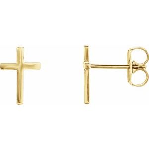 14K Yellow 10 mm Cross Earrings-Friction Backs Included-Polished