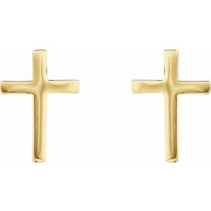 14K Yellow 10 mm Cross Earrings-Friction Backs Included-Polished