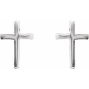 14K White 10 mm Cross Earrings-Friction Backs Included-Polished