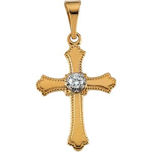 14K Yellow .03 CT Natural Diamond Cross Pendant Mounting-Polished