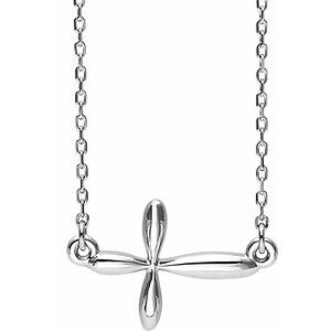 Sterling Silver Sideways Cross 16-18" Necklace-16-18 In-Polished