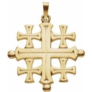 14K Yellow 27x26 mm Jerusalem Cross Pendant-Polished