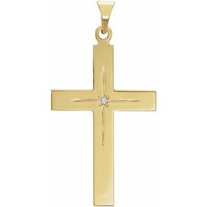 14K Yellow .01 CT Natural Diamond Cross 18" Necklace-Natural Diamond-27.7 X 17.7 Mm