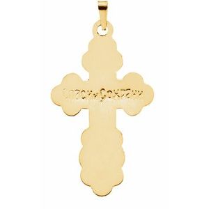 14K Yellow 19x13 mm Blue Enamel Orthodox Cross Pendant-Polished