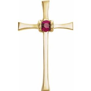 14K Yellow Natural Ruby Cross Pendant-Natural Ruby-2.5 Mm