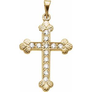 14K Yellow 1/4 CTW Natural Diamond Cross Pendant-Polished