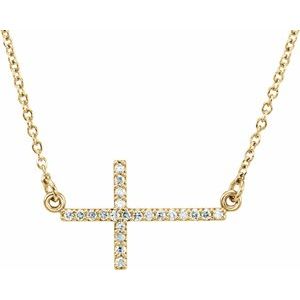 14K Yellow 1/10 CTW Lab-Grown Diamond Sideways Cross 16-18" Necklace-Lab-Grown Diamond-19.5 X 10.8 Mm