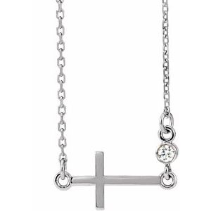 Sterling Silver .03 CTW Natural Diamond Sideways Cross 16-18" Necklace-Natural Diamond-2Mm :: 0.03 Ct