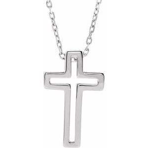 Sterling Silver Open Cross 16-18" Necklace-16-18 In-Polished