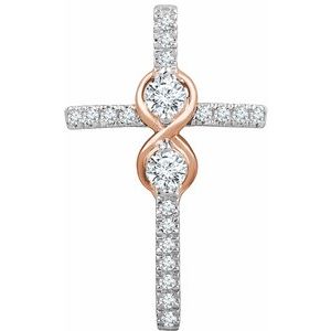 14K White/Rose 1/3 CTW Natural Diamond Cross Pendant-Natural Diamond-3Mm :: 1/3 Ctw