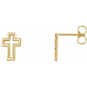 14K Yellow Open Cross Earring-Friction Backs Included-Polished
