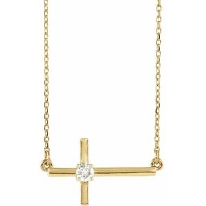 14K Yellow 1/10 CTW Lab-Grown Diamond Sideways Cross 16-18" Necklace-Lab-Grown Diamond-3Mm :: 1/10 Ct