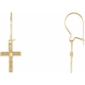14K Yellow Cross Earrings-Backless-Polished