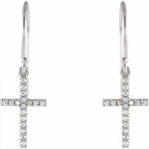 14K White 1/6 CTW Natural Diamond Cross Earrings-1 Mm-14K White