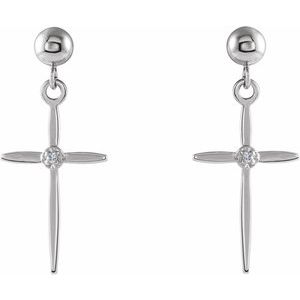14K White .01 CTW Natural Diamond Cross Earrings-1 Mm-14K White