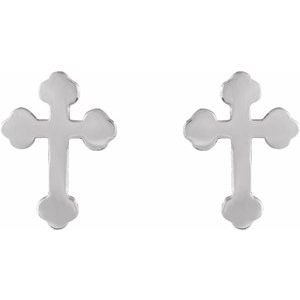 14K White Cross Earrings-14K White