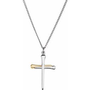 14K Yellow Gold-Plated Sterling Silver Nail Cross 24" Necklace-24 In-Polished
