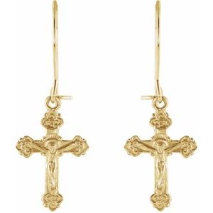 14K Yellow 25x9 mm Crucifix Earrings-14K Yellow