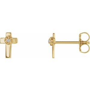 14K Yellow 7x5 mm .01 CTW Natural Diamond Cross Earrings-Pair-1Mm :: 0.01 Ctw