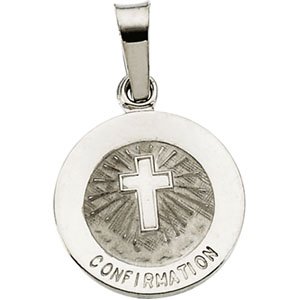 14K White 12 mm Confirmation Medal with Cross-Polished