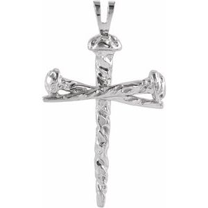 Sterling Silver 34x24 mm Nail Design Cross Pendant-Polished