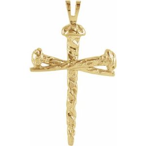 14K Yellow 26x18.25 mm Nail Design Cross Pendant-Polished