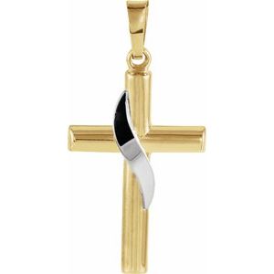 14K Yellow/White 20.5x14 mm Cross Pendant-Polished