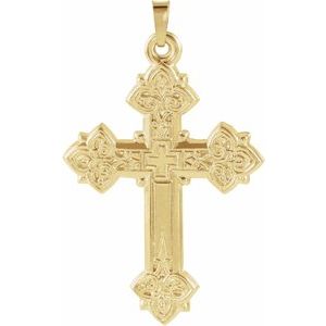 14K Yellow 33x25 mm Hollow Cross Pendant-Polished