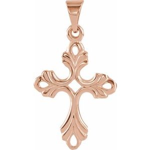 14K Rose Cross Pendant-Polished