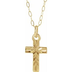 14K Yellow 9.5x6.5 mm Cross 15" Necklace-15 In-Polished