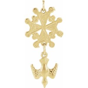 14K Yellow 24.5x12 mm Huguenot Cross Pendant-Polished