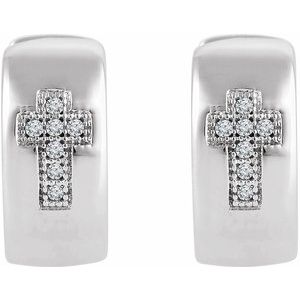 Sterling Silver .05 CTW Natural Diamond Cross 11.3 mm Hoop Earrings-6 Mm-Natural Diamond