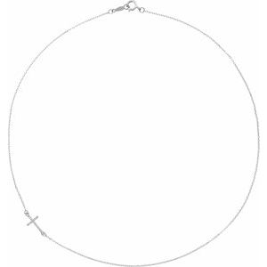 14K White .04 CTW Natural Diamond Off-Center Sideways Cross 16" Necklace-Natural Diamond-.9Mm :: 0.04 Ctw