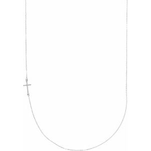 14K White .04 CTW Natural Diamond Off-Center Sideways Cross 16" Necklace-Natural Diamond-.9Mm :: 0.04 Ctw