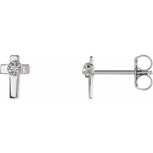 14K White 7x5 mm .01 CTW Natural Diamond Cross Earrings-Pair-1Mm :: 0.01 Ctw