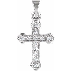 14K White 1/8 CTW Natural Diamond Cross Pendant-Polished