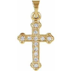 14K Yellow 1/8 CTW Natural Diamond Cross Pendant-Polished
