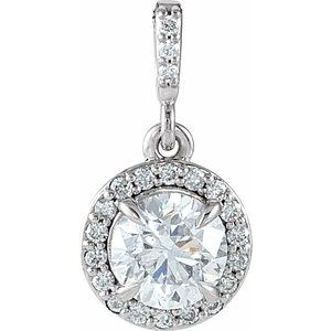 14K White 1/2 CTW Lab-Grown Diamond Halo-Style Pendant-Lab-Grown Diamond-5Mm :: 1/2 Ctw