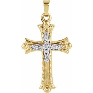 14K Yellow .05 CTW Natural Diamond Hollow Cross Pendant-Natural Diamond-1.3Mm :: 0.05 Ctw