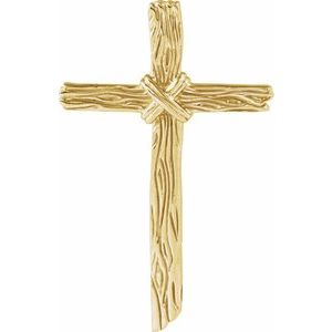 14K Yellow 50.75x32.25 mm Woodgrain Cross Pendant-Polished