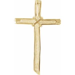 18K Yellow 50.75x32.25 mm Woodgrain Cross Pendant-Polished