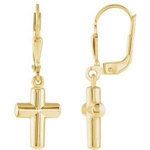 14K Yellow Cross Lever Back Earrings-Lever Backs-Polished