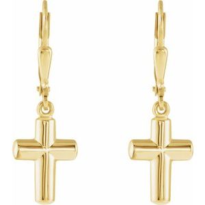 14K Yellow Cross Lever Back Earrings-Lever Backs-Polished