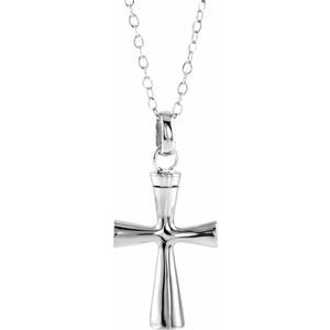 10K White Cross Ash Holder Pendant-Polished-Plain Cross Ash Holder Pendant