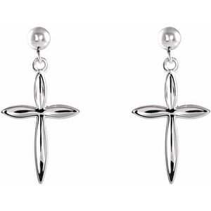 14K White Cross & Ball Earrings-Friction Backs Included-Polished