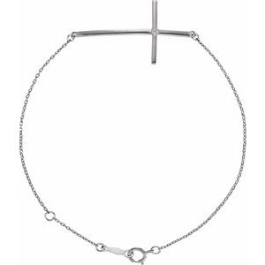 Sterling Silver Imitation Diamond Sideways Cross 7-8" Bracelet-Round-1.75 Mm