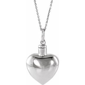 10K White Heart Ash Holder 18" Necklace-Polished-Heart Ash Holder Necklace
