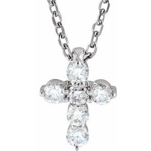 14K White 1/6 CTW Lab-Grown Diamond Cross 16-18" Necklace-Lab-Grown Diamond-8.7 X 6.6 Mm
